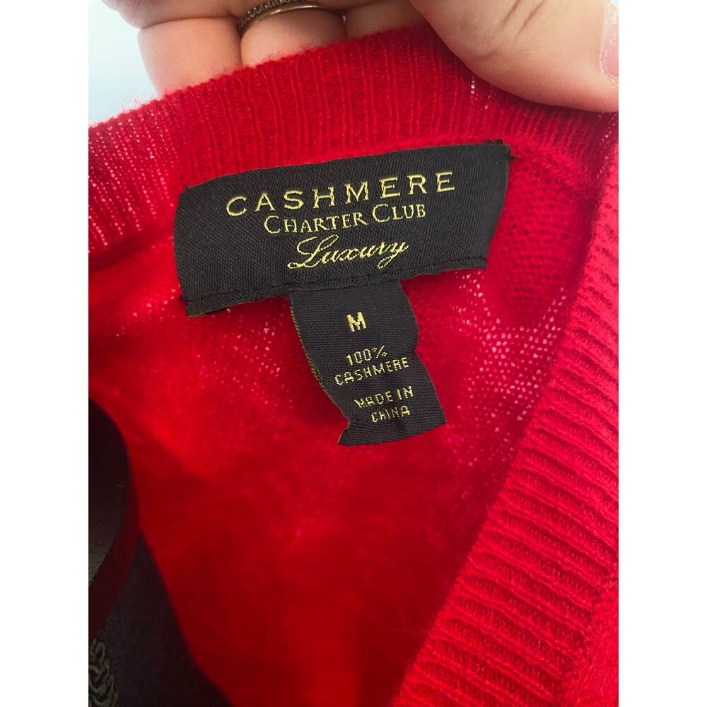 Charter Club Cashmere Bright Red V Neck Women's Sweater Long Sleeve - Picture 5 of 5